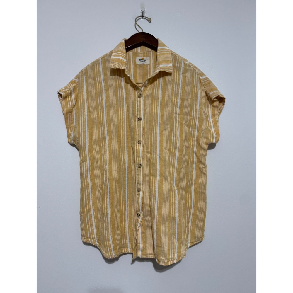 Casual Mustard Striped Button-Down Shirt